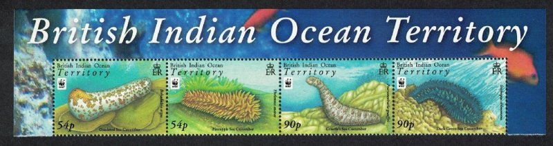 BIOT WWF Sea Cucumbers Top strip with Name of the Territory 2008 MNH