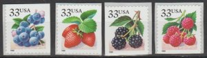 3294-97, Set of 4 Singles, Fruit Berries MNH,  .34 cent.