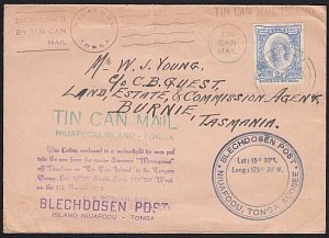 TONGA 1938 tin Can Mail cover ex steamer 'Maunganui'.......................B2487