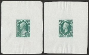 UNITED STATES 1873 Dept of State set LARGE DIE PROOFS on India paper. Rare.