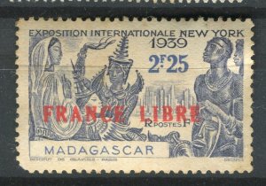 FRENCH COLONIES; MADAGASCAR 1940s early FRANCE LIBRE Optd Mint 2.25Fr. value