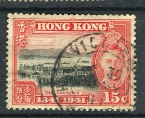 HONG KONG; 1941 early GVI Anniversary issue fine used 15c. value