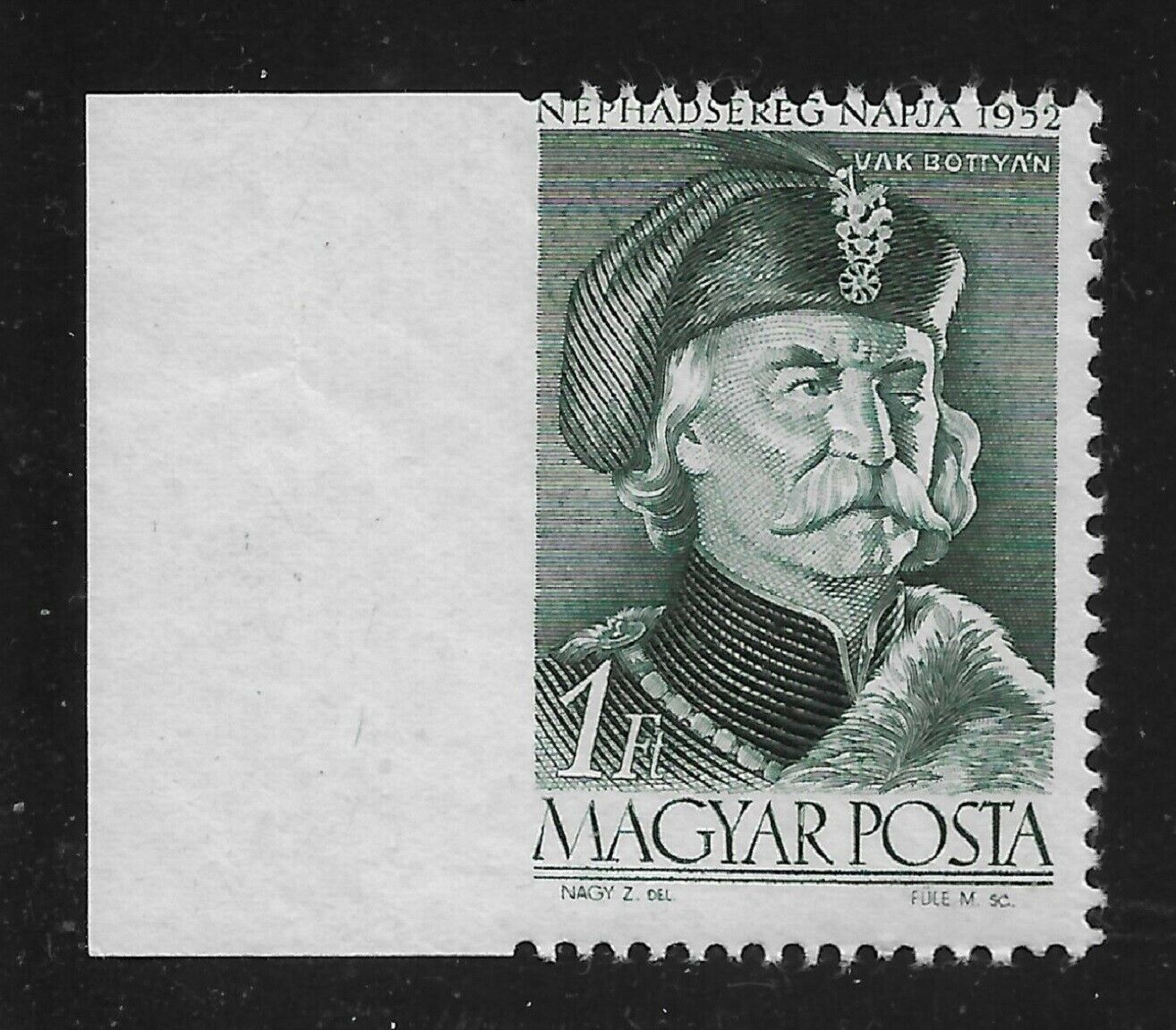 Plakken verkrachting Rot Hungary 1952,Vak Bottyan,Missing Perforation Error Sc # 1023,VF MNH**  (RN-8) L-2 | Europe - Hungary, General Issue Stamp / HipStamp