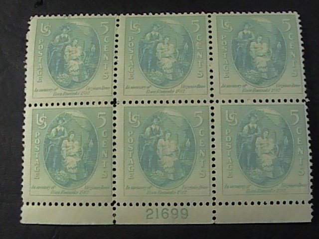 US # 796-MINT NEVER/HINGED-----PLATE # BLOCK OF SIX---VIRGINIA DARE--1937