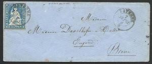 SWITZERLAND 1862 Lady's envelope, 40rp imperf Payerne to Berne.............58393