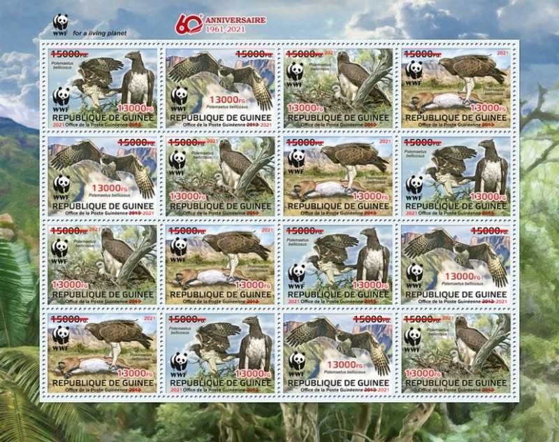 Guinea - 2021 WWF 60th Anniversary, Birds - 16 Stamp Sheet - GU210259e1