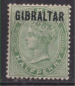 Gibraltar 1886 QV 1/2d Dull Green MM SG 1 Bermuda Ovpt Stamp ( M1174 )