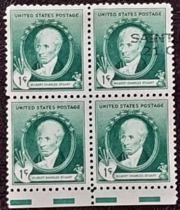 US Scott # 884; used 1c G C Stuart from 1940; Block of 4; VF centering; off ppr