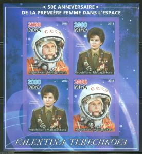 MADAGASCAR 2013 1st WOMAN IN SPACE VALENTINA TERECHKOVA IMPERFORATED SHEET  MINT