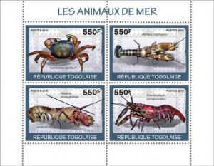 TOGO 2010 SHEET SEA ANIMALS MARINE LIFE CRABS CRUSTACEANS LOBSTERS tg10105a