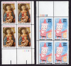 Scott #2107-2108 Madonna and Child & Santa Claus Plate Block of 4 Stamps - MNH