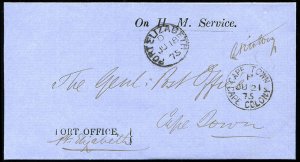 Cape of Good Hope, 1875 On H.M. Service printed Port Office letter from Por...