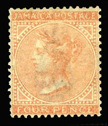 Jamaica #4 Cat$275, 1860 4p brown orange, unused without gum, signed Diena