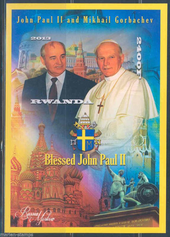 RWANDA POPE JOHN PAUL II & MIKHAIL GORBACHEV  SOUVENIR SHEET  MINT NH IMPERF