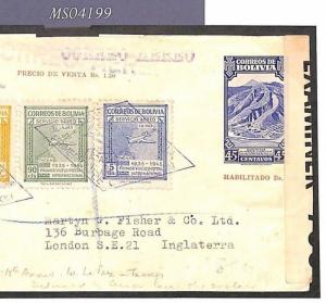 MS4199 1945 Bolivia Stationery WW2 INTERRUPTED GB Mail CONDEMNED Censor RELEASED