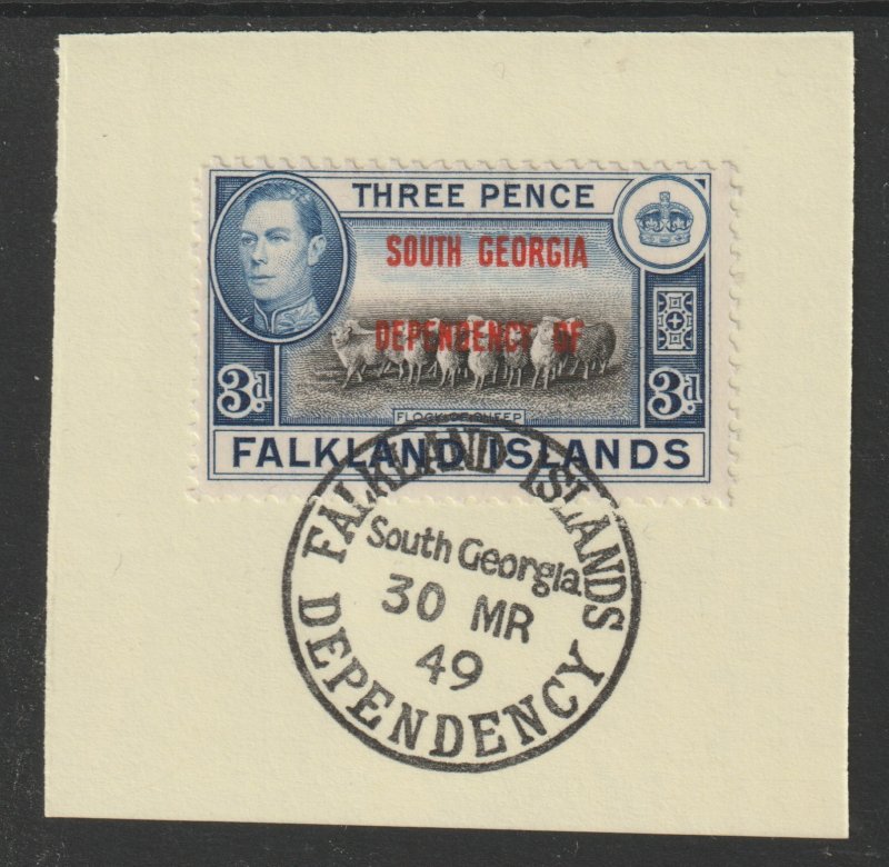 FALKLAND DEPS - SOUTH GEORGIA 1944  3d on piece with MADAME JOSEPH  POSTMARK