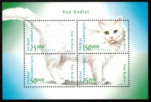 Turkey 1997 - White Cat, Feline - Sheet of 4v - Scott 2666 - MNH