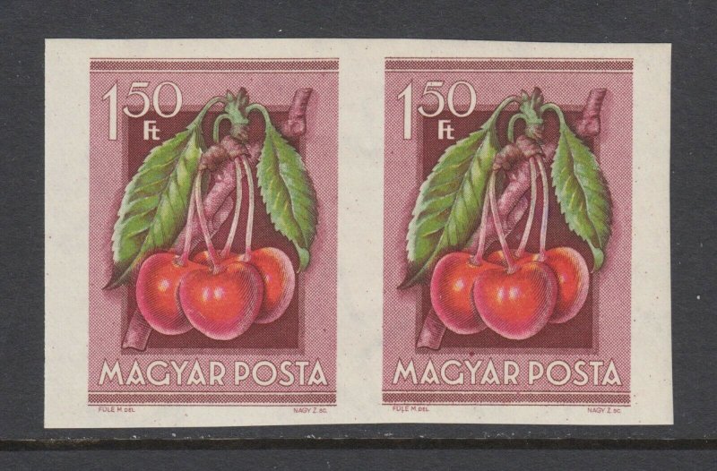 Hungary Sc 1094 MNH. 1945 1.50ft Cherries, imperf horizontal pair, fresh, VF.