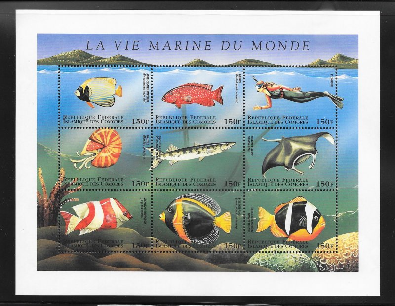 FISH - COMORO ISLANDS #827  SHEET OF 9  MNH