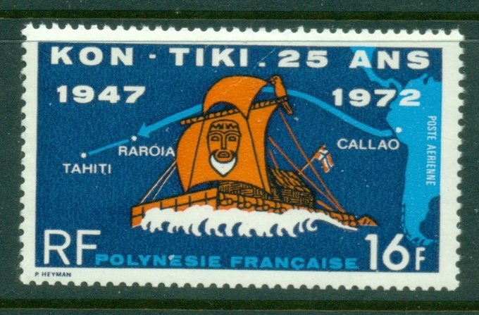 French Polynesia 1972 Kon-Tiki Raft Arrival 20th Anniv. MUH