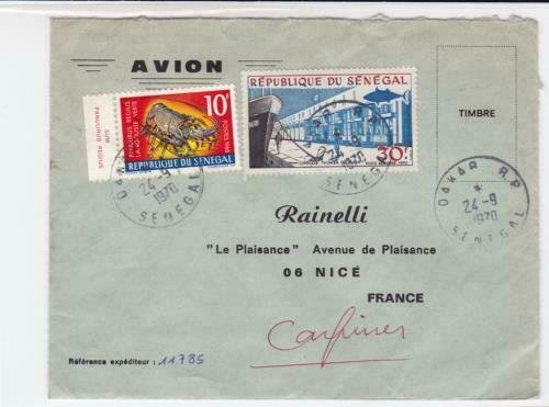 senegal to france 1970 air mail stamps  cover  ref r16046