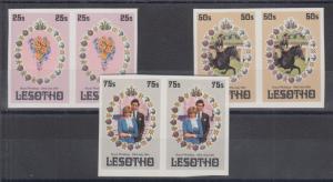 Lesotho Sc 335-337 MNH. 1981 imperf Royal Wedding, cplt set of horiz pairs, VF