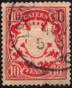 1888, Germany Bavaria, 10pfg, Used, Sc 63, Nice centered