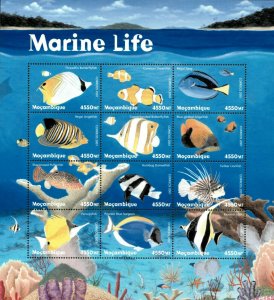 Mozambique 2001 - Marine Life Fish - Sheet of 12 stamps - Scott 1408 - MNH