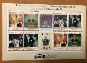 Maldives 1993 - QUEEN ELIZABETH II 40TH CORONATION - Stamp sheet Scott 1846 MNH