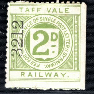 GB Wales *TAFF VALE RAILWAY* Letter Stamp 2d Mint MM ex TVR Collection WHITE95