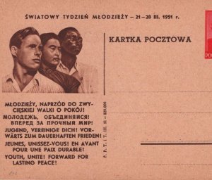 POLAND Unused Postal Stationery Card 2gr WORLD YOUTH DAY Illustrated 1951 MA1417