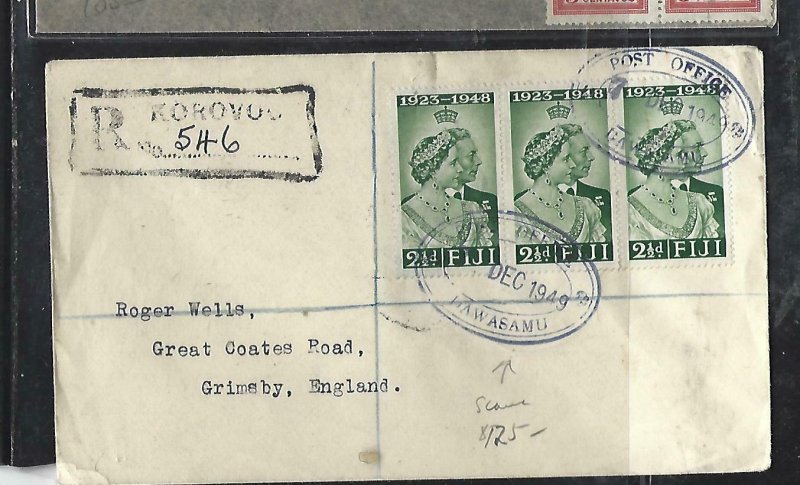 FIJI ISLANDS COVER (P0212B)  1949 KGVI SILVER WEDDING 2 1/2DX3 REG FROM KAWASAMU