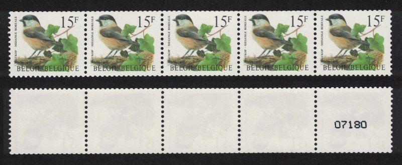 Belgium Willow Tit Bird 'Mesange boreale' 15f Coil stamp Strip 1997 MNH