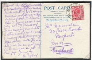 TRANSVAAL 1912 Ilustrated POSTCARD to England Posted on board