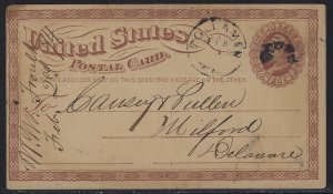 Feb. 2, 1874 Post Card Mailed to Milford, Delaware   Used