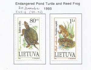 LITHUANIA - 1993 - Pond Turtle & Reed Frog -  Perf 2v Set - M L H