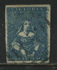 Victoria QV 1850 3d blue used with 4 large margins