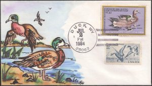 Melissa Fox Hand Painted Dual Combo FDC for the Federal 1984 Duck Stamp