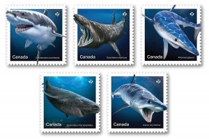 DIE CUT = SHARKS = set  of 5 MNH Canada 2018 #3106i-10i 