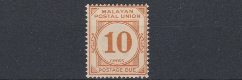 MALAYAN POSTAL UNION  1936 - 38  S G D4  10C  YELLOW OCHRE     MH 