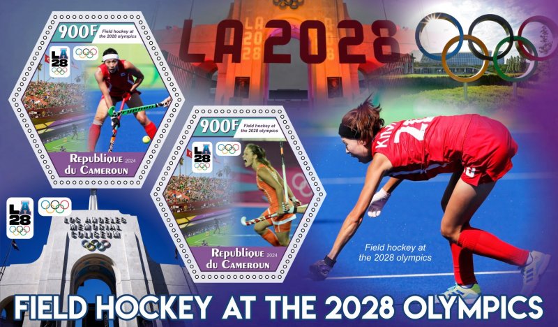 Stamps. Olympic 2028 LA Field Hockey 2024 year 1+1 sheets perforated