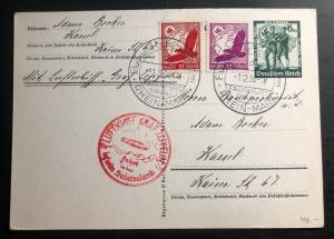 1938 Frankfurt Germany Graf Zeppelin 2 LZ 130 Airmail Postcard Cover To Kassel