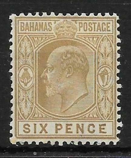 BAHAMAS SG74a 1911 6d BISTRE-BROWN WITH MALFORMED E MTD MINT