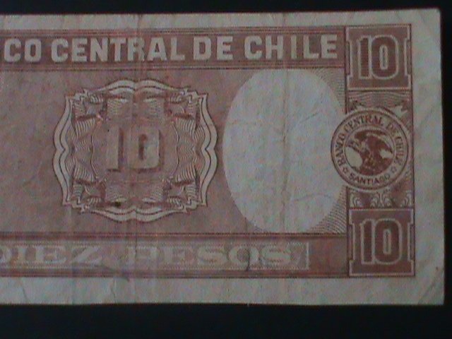 CHILE-CENTRAL BANK OF CHILE-SANTIAGO 10 PESOS-CIRCULATED-VF- VERY OLD NOTE