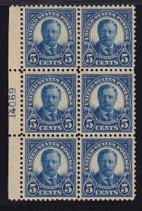 557 VF-XF OG never hinged plate block of 6 APS cert with nice color ! see pic !