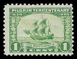 PCBstamps  US # 548 1c Pilgrim Tercentenary, green, MH, (4)