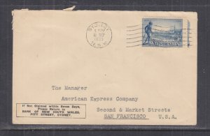 AUSTRALIA, 1935 Bank of NSW cover, Melbourne Centenary 3d., Sydney to USA.