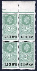 Isle of Man 1960 QEII 2/- Revenue Stamp U/M Block of Four