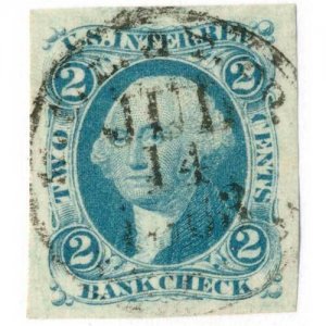 1862-71 2c R5a Bank Check, First Issue Revenue, S.O.N. JUMBO, Washington, Blue