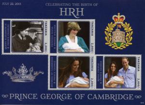 Tanzania Royalty Stamps 2013 MNH Prince George Royal Baby William & Kate 4v M/S 